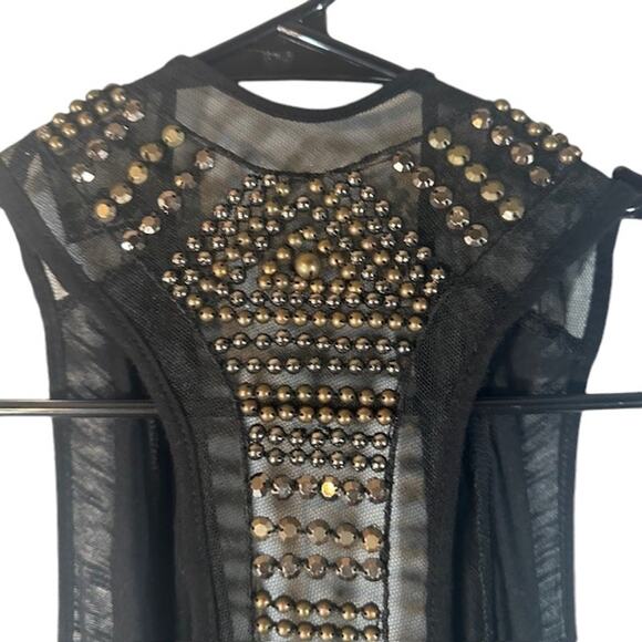 WallpapHER Black Sleeveless Beaded Sheer Upper Vest Women Sz L - Picture 9 of 9